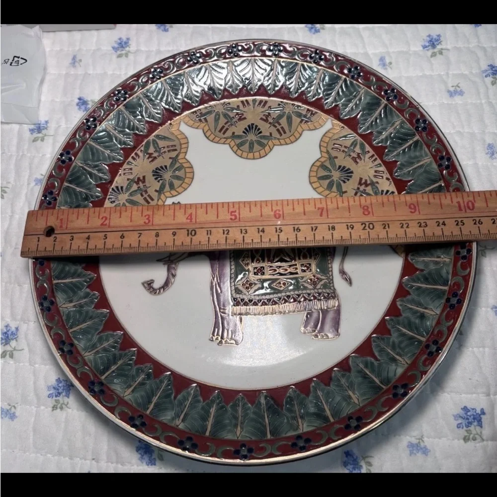Elegant Elephant Decorative Plate with Red and Green Details
